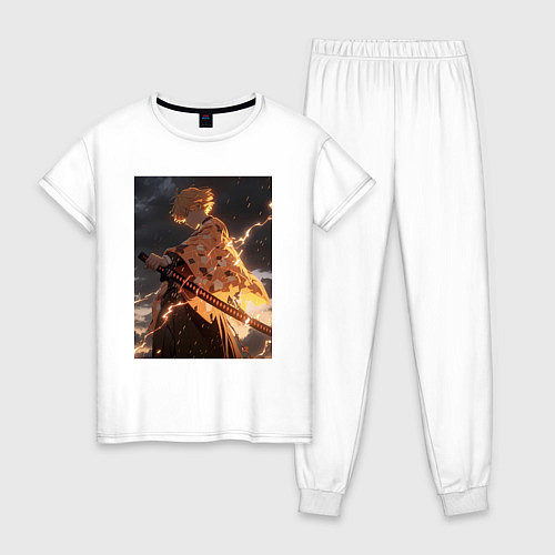 Женская пижама Клинок, рассекающий демонов Дзэнъицу Агацума молни / Белый – фото 1