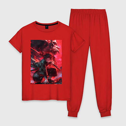 Женская пижама Клинок, рассекающий демонов Тандзиро Камадо дыхани / Красный – фото 1