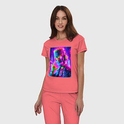 Пижама хлопковая женская Cyber skeleton of Bart Simpson - neon glow, цвет: коралловый — фото 2