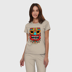 Пижама хлопковая женская Tiki mask, цвет: миндальный — фото 2