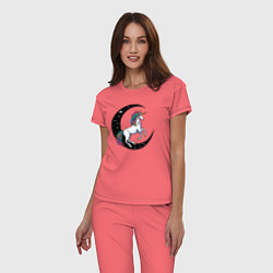 Пижама хлопковая женская Космический единорог, цвет: коралловый — фото 2