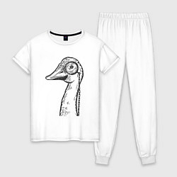 Пижама хлопковая женская Гусь в монокле, цвет: белый