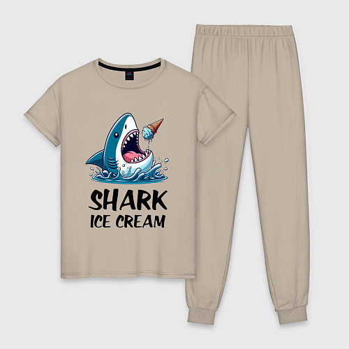 Женская пижама Shark ice cream - ai art / Миндальный – фото 1