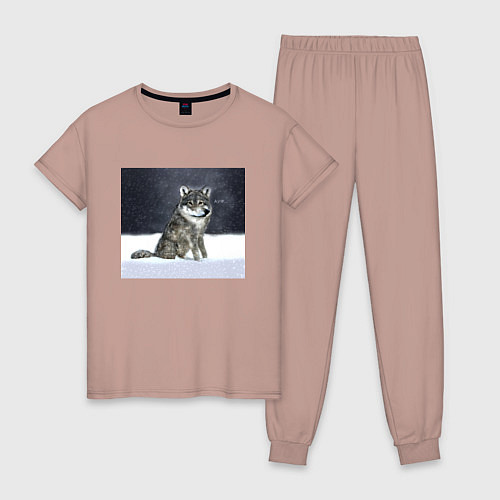 Женская пижама Волк ауффф мем / Пыльно-розовый – фото 1