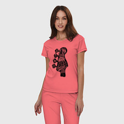Пижама хлопковая женская Bass guitar neck with titles, цвет: коралловый — фото 2