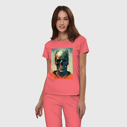 Пижама хлопковая женская Ai art skull - fantasy, цвет: коралловый — фото 2