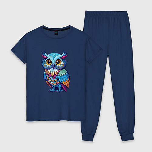 Женская пижама Яркая разноцветная сова / Тёмно-синий – фото 1