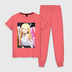 Пижама хлопковая женская Эта фарфоровая кукла влюбилась, цвет: коралловый