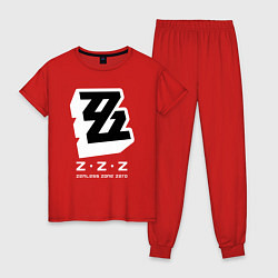 Пижама хлопковая женская Zenless zone zero лого, цвет: красный