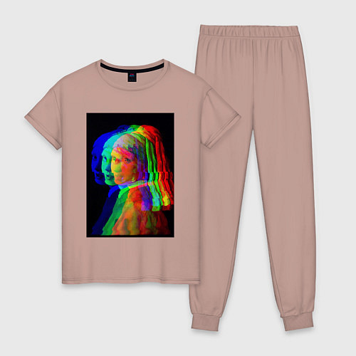 Женская пижама Девушка с жемчужной серёжкой с глюками / Пыльно-розовый – фото 1