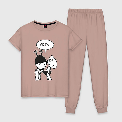 Женская пижама Скетч любопытные дети девочка и мальчик - ух ты / Пыльно-розовый – фото 1