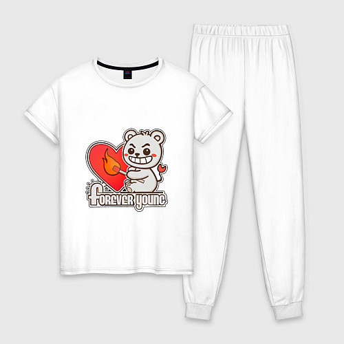 Женская пижама Медведь хулиган с сердцем и спичкой / Белый – фото 1