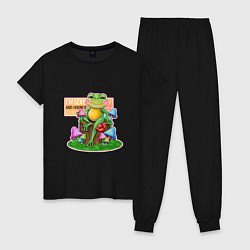Пижама хлопковая женская Бодипозитивная лягушка, цвет: черный