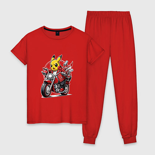 Женская пижама Пикачу мчится на мотоцикле / Красный – фото 1