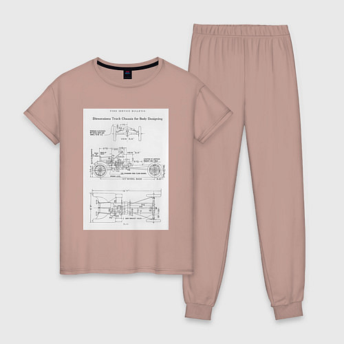 Женская пижама Ford чертежи автомобиля / Пыльно-розовый – фото 1