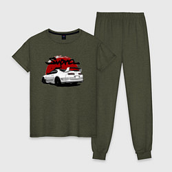 Пижама хлопковая женская Автомобиль Toyota Supra, цвет: меланж-хаки