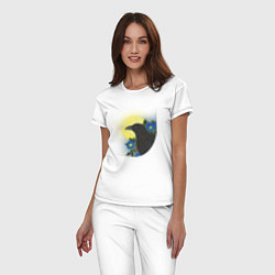 Пижама хлопковая женская Чёрный ворон на ветке под луной, цвет: белый — фото 2