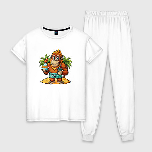 Женская пижама Орангутанг на отдыхе / Белый – фото 1