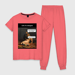 Пижама хлопковая женская Дизайнер, цвет: коралловый