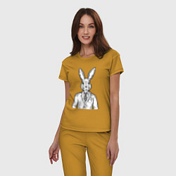 Пижама хлопковая женская Кролик в костюме, цвет: горчичный — фото 2
