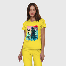 Пижама хлопковая женская Japanese samurai - ghost of Tsushima sketch, цвет: желтый — фото 2