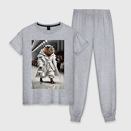 Женская пижама Модный капибара манекенщик - дефиле животных / Меланж – фото 1