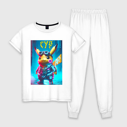 Женская пижама Cyber Pikachu - ai art fantasy / Белый – фото 1