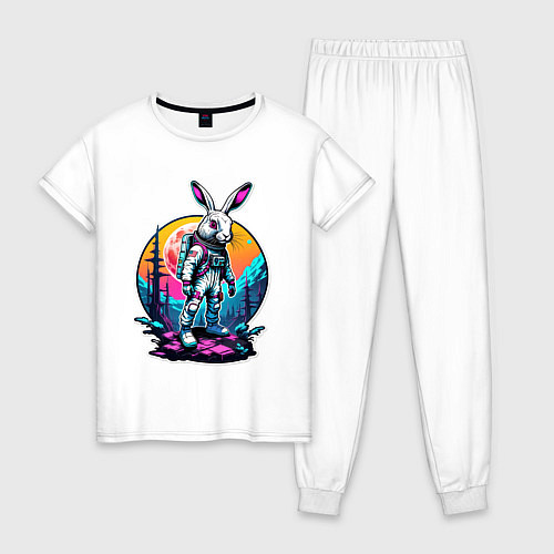 Женская пижама Неоновый заяц астронавт в космосе / Белый – фото 1