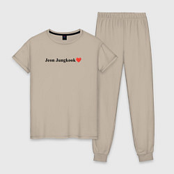 Пижама хлопковая женская BTS Jeon Jung-kook, цвет: миндальный