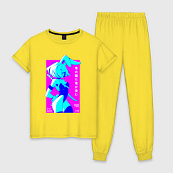 Пижама хлопковая женская Девочка зайчик-самурай с катаной - sexy, цвет: желтый