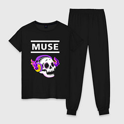 Пижама хлопковая женская Muse - неоновый череп, цвет: черный