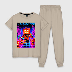 Пижама хлопковая женская Halloween is coming - neon glow collaboration, цвет: миндальный