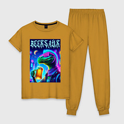 Пижама хлопковая женская Пивозавр панк - неоновое свечение, цвет: горчичный