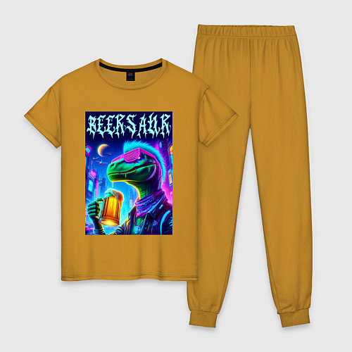 Женская пижама Пивозавр панк - неоновое свечение / Горчичный – фото 1