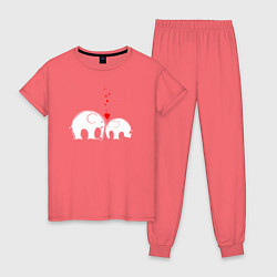 Пижама хлопковая женская Влюблённые слоники, цвет: коралловый