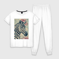 Пижама хлопковая женская Зебра с цветком, цвет: белый