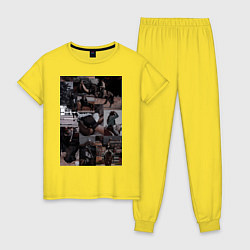 Пижама хлопковая женская Конный спорт коллаж, цвет: желтый