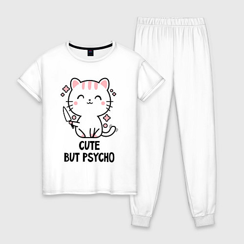 Женская пижама Cute but psycho - cat / Белый – фото 1