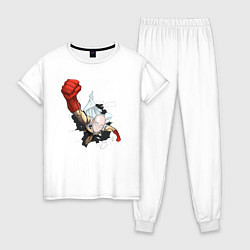 Пижама хлопковая женская Ванпанчмен Сайтама удар, цвет: белый