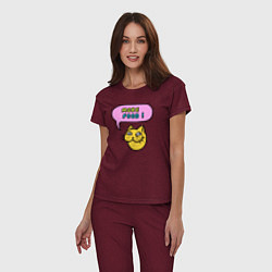 Пижама хлопковая женская Котик - больше еды, цвет: меланж-бордовый — фото 2