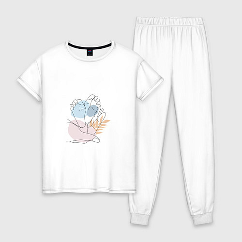 Женская пижама Арт ножки малыша в ладони / Белый – фото 1