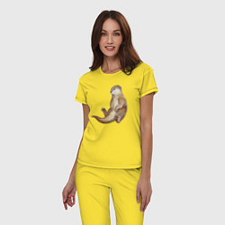 Пижама хлопковая женская Выдра сидит, цвет: желтый — фото 2