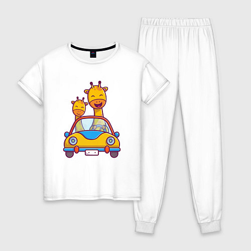 Женская пижама Жирафы в автомобиле / Белый – фото 1