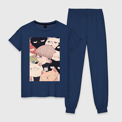 Женская пижама Девушка с котиками / Тёмно-синий – фото 1