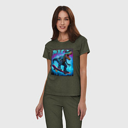 Пижама хлопковая женская Dude tyrannosaur on a skateboard - ai art, цвет: меланж-хаки — фото 2