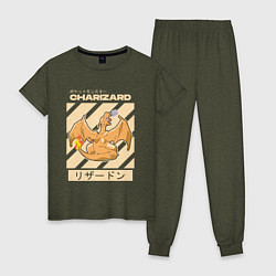 Пижама хлопковая женская Покемоны Чаризард Charizard, цвет: меланж-хаки