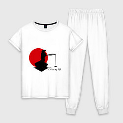 Пижама хлопковая женская Японская рыбалка, цвет: белый
