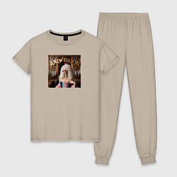 Пижама хлопковая женская Девушка с белыми волосами и в солнечных очках, цвет: миндальный