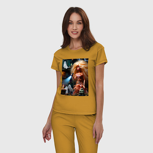 Женская пижама Барби с фонариком забралась на чердак в ночь на хэ / Горчичный – фото 3