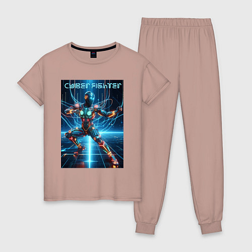 Женская пижама Кибер боец - неоновое свечение / Пыльно-розовый – фото 1